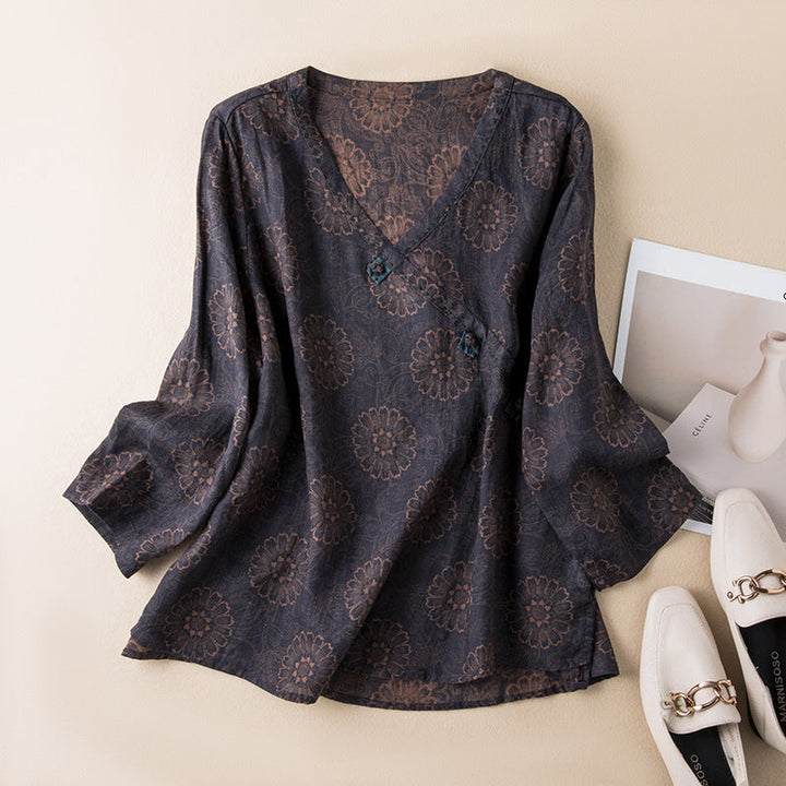 Stylish women's button-front blouse, perfect for creating casual elegant outfits or a polished work look.