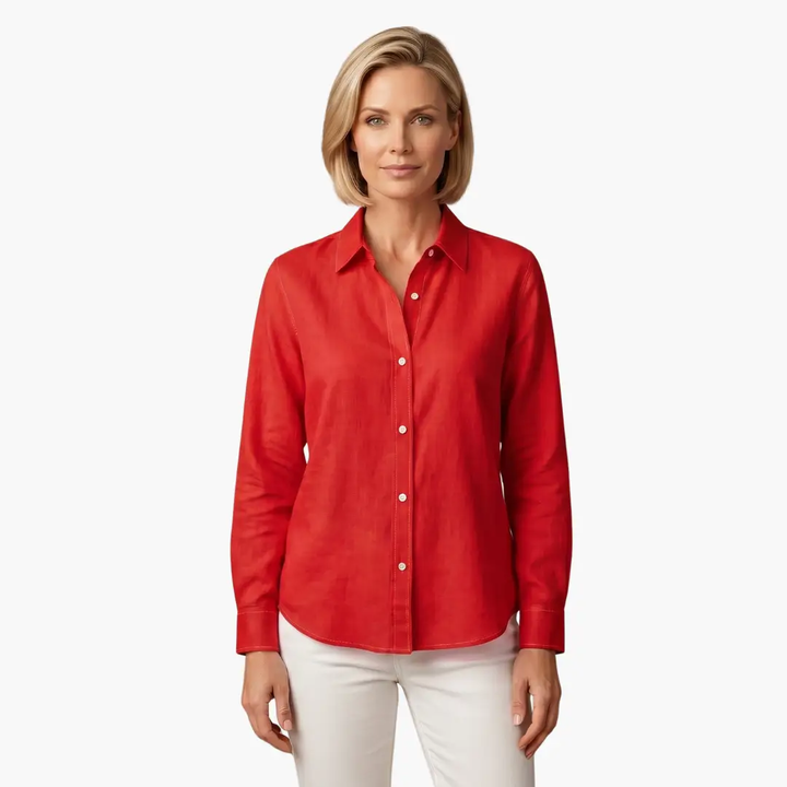 Timeless women's relaxed fit long sleeve button up blouse, ideal for casual and office wear.