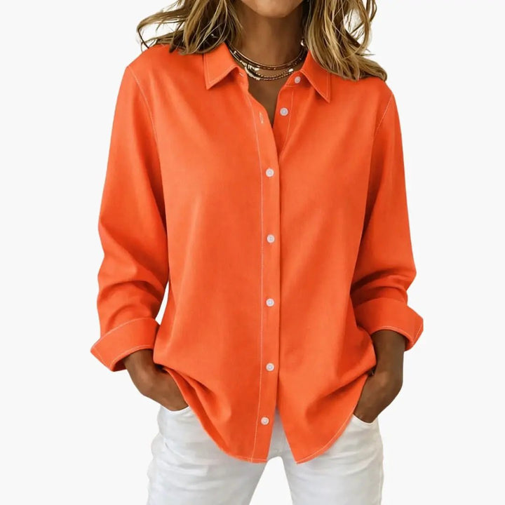Super comfortable women's relaxed fit long sleeve button up shirt, great for all-day versatile wear.