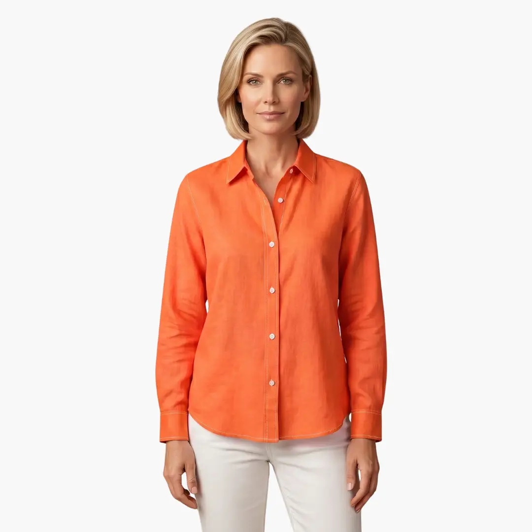 Women's long sleeve relaxed fit button up shirt, a versatile and comfortable everyday blouse.