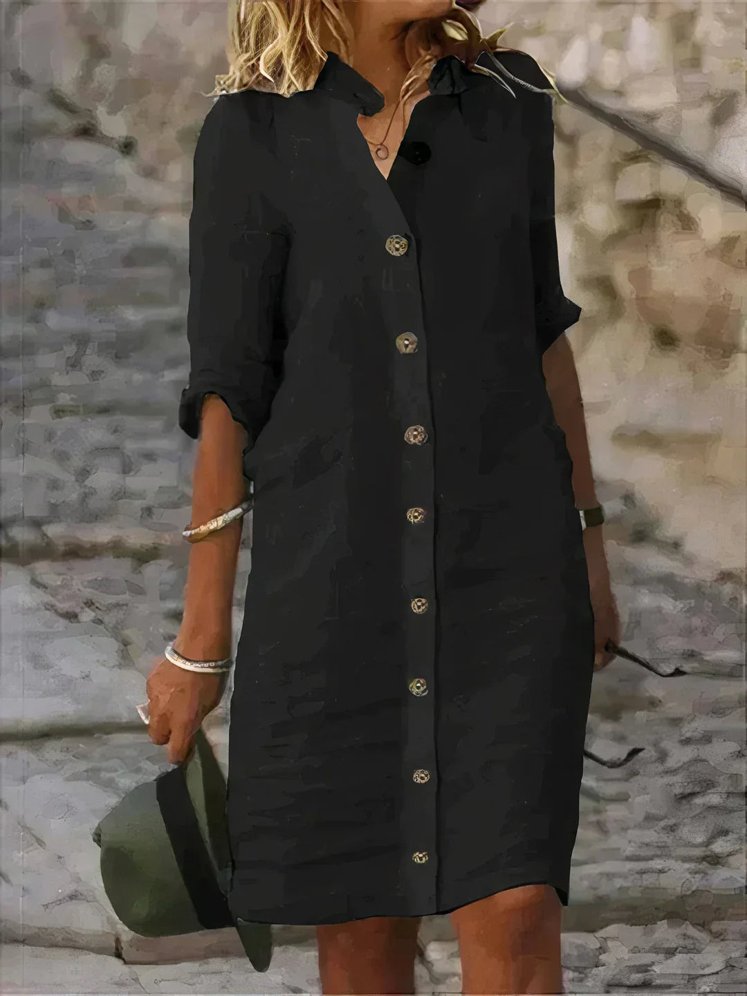 Stylish collared women's button-up midi dress. Relaxed fit for comfortable everyday wear & effortless style.