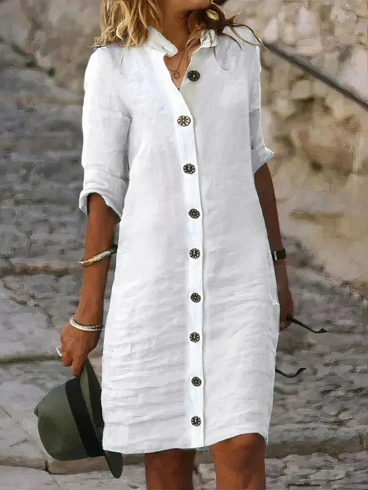 Effortless women's button-up midi dress for summer & spring. Relaxed fit offers ultimate comfort and style.