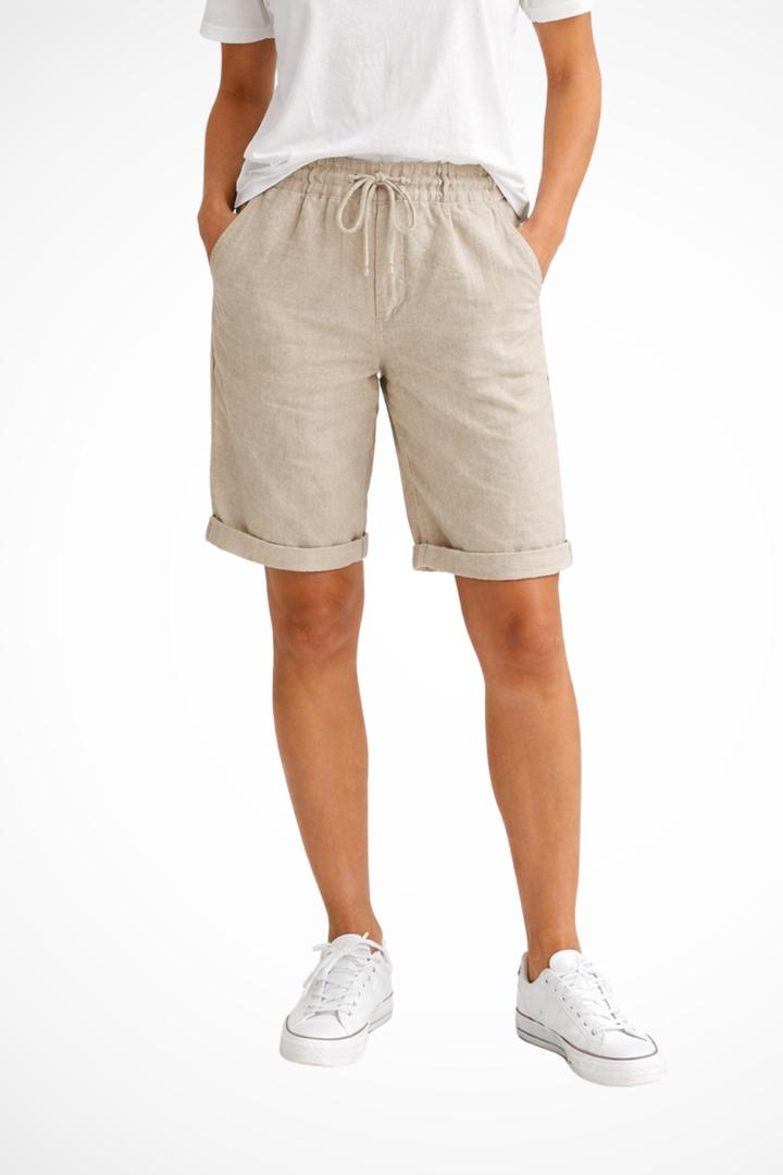 Women's relaxed fit capri shorts with drawstring, perfect for summer, beach, and casual wear.