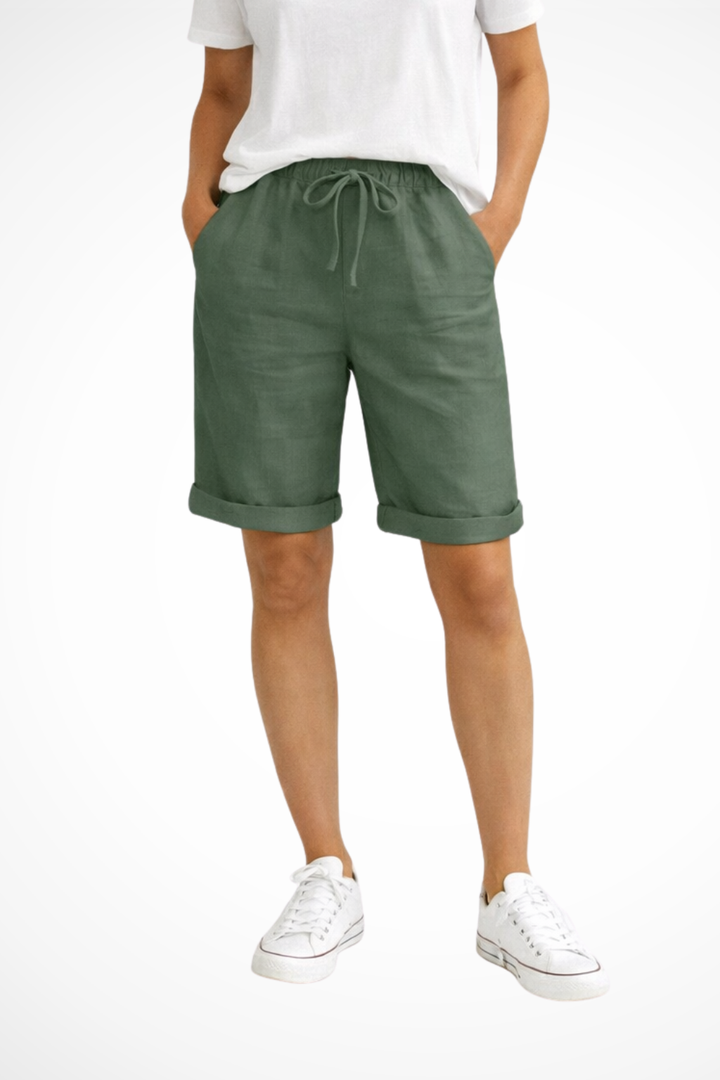 Versatile women's capri shorts, relaxed fit with drawstring. Perfect for summer, travel, or casual everyday wear.
