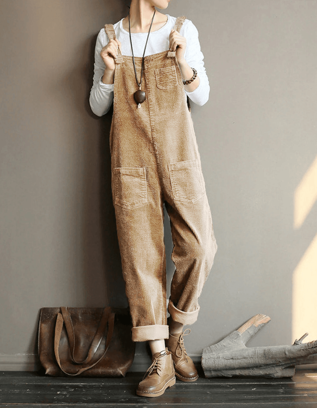 Women's Effortless Relaxed Fit Dungaree Jumpsuit, a comfortable wide-leg overall with adjustable straps & pockets.