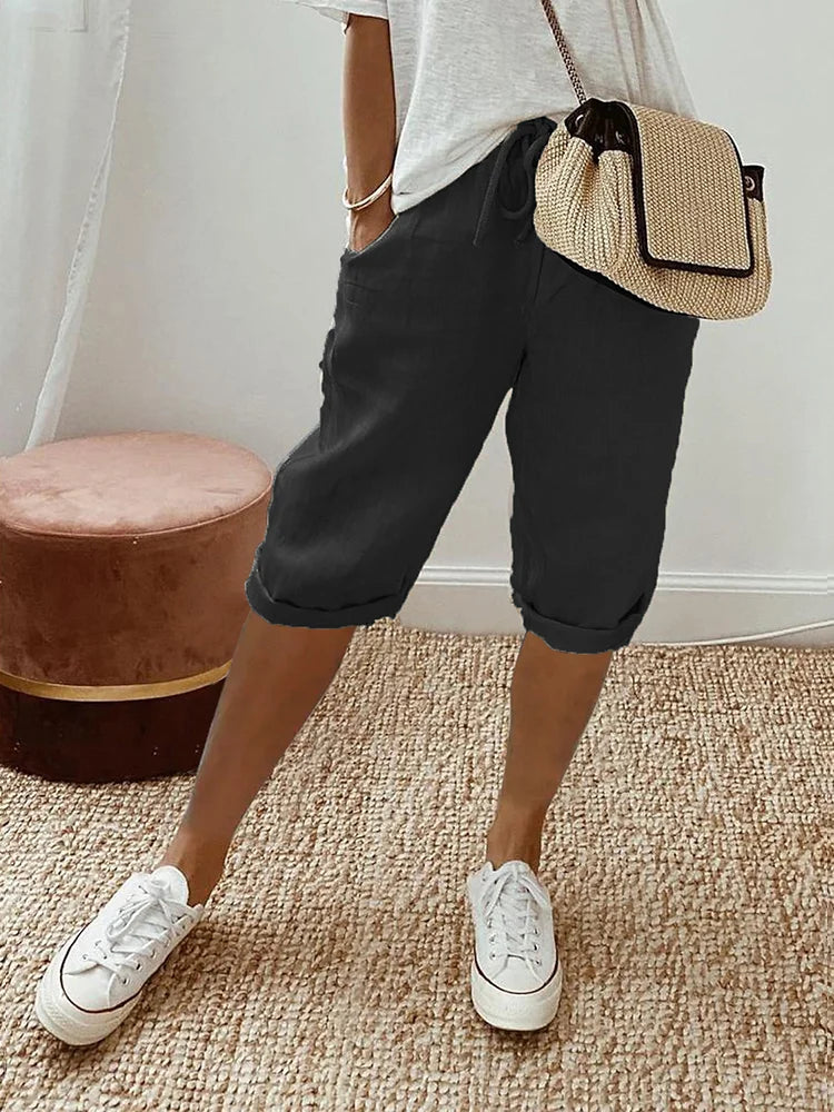 Women's relaxed fit everyday shorts with drawstring. Perfect for casual summer wear and ultimate comfort.