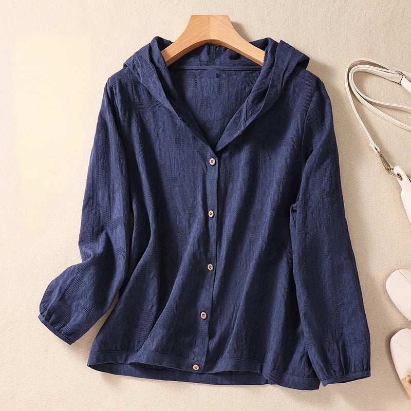 Effortless women's relaxed fit hooded shirt, a modern casual wear piece for versatile everyday outfits.