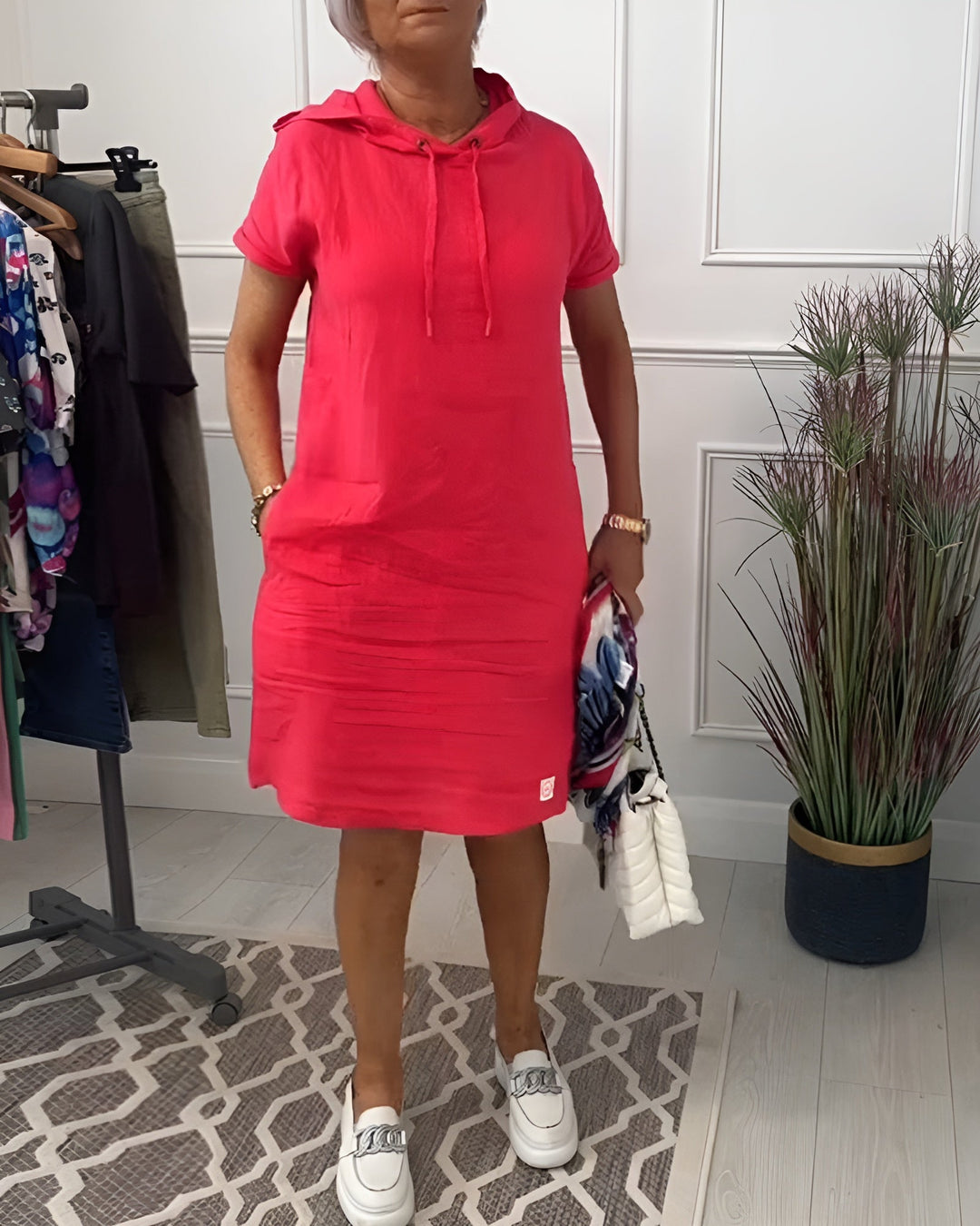 Women's relaxed fit hoodie midi dress, perfect for casual comfort & everyday style.