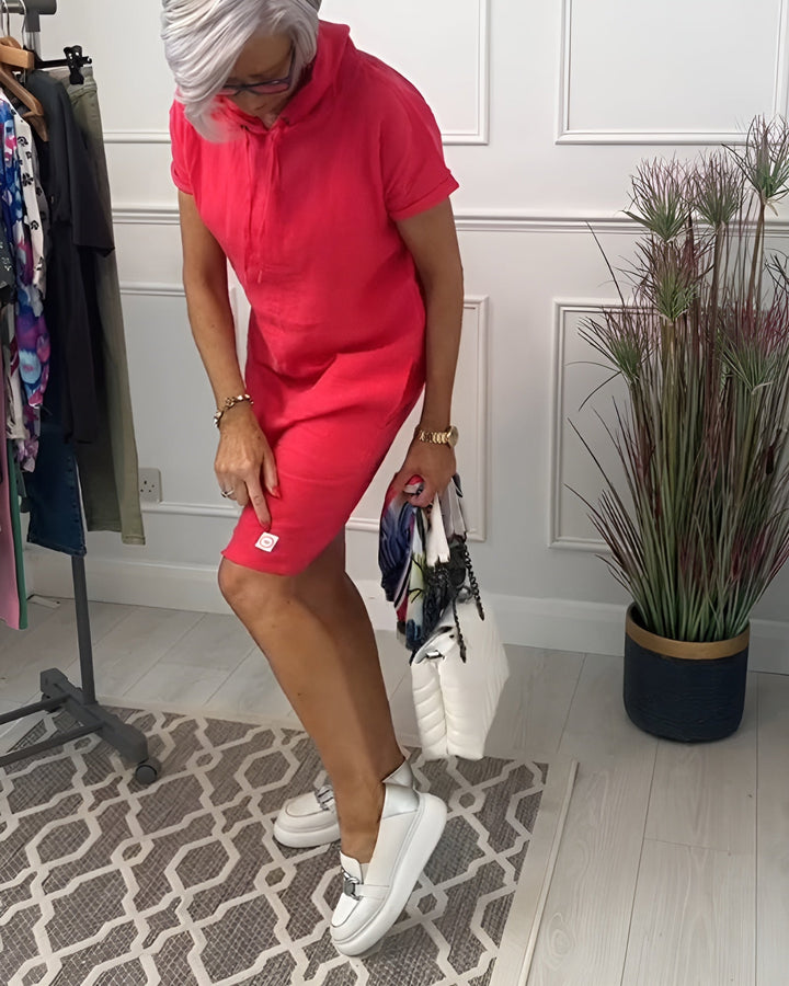 Casual women's summer midi dress with hood, designed for everyday wear & effortless style.