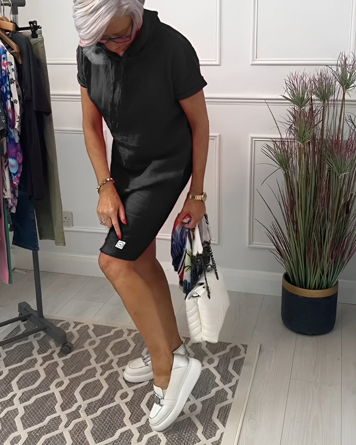 Women's half-sleeve hoodie midi dress, relaxed fit, comfortable and versatile for daily wear.