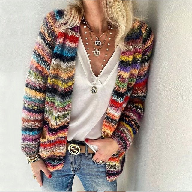 Women's relaxed fit open-front long sleeve cardigan. Comfortable, versatile everyday sweater for cozy layering.