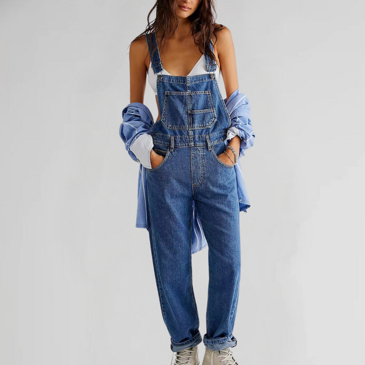Women's relaxed fit overalls with adjustable straps for comfort & everyday casual style. Perfect full-length jumpsuit.