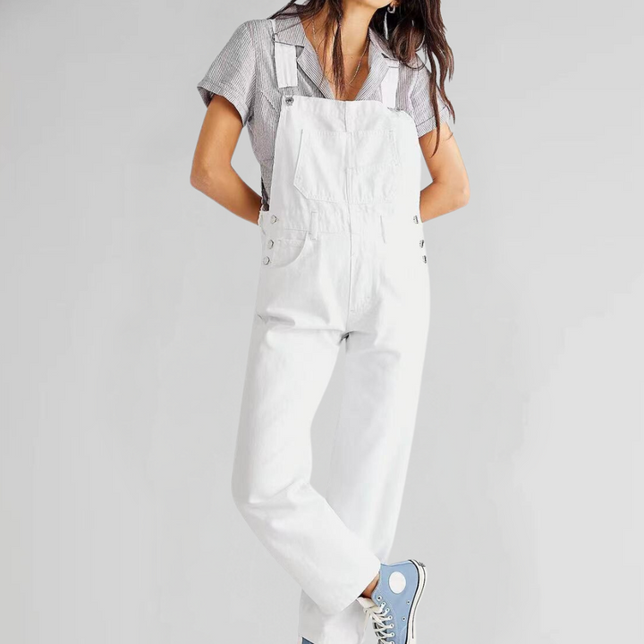Casual women's relaxed fit overalls with adjustable straps, offering comfort & versatile style for everyday outfits.