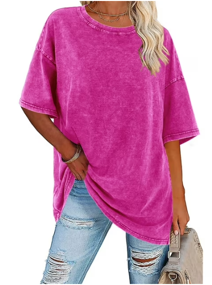 Comfortable women's oversized button-down shirt with a relaxed fit. Perfect long sleeve top for casual, loose style.