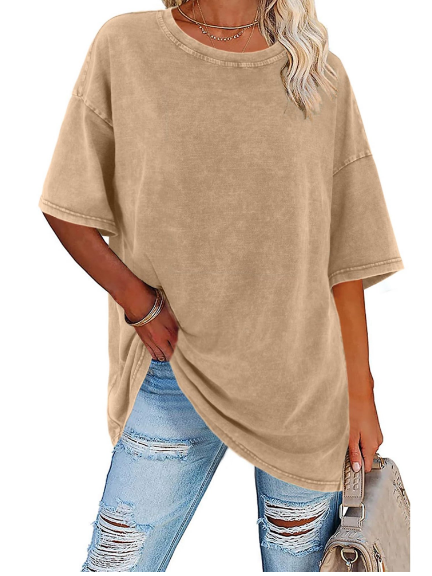 Versatile women's oversized button-down shirt, a travel essential. Relaxed fit long sleeve top for effortless casual style.