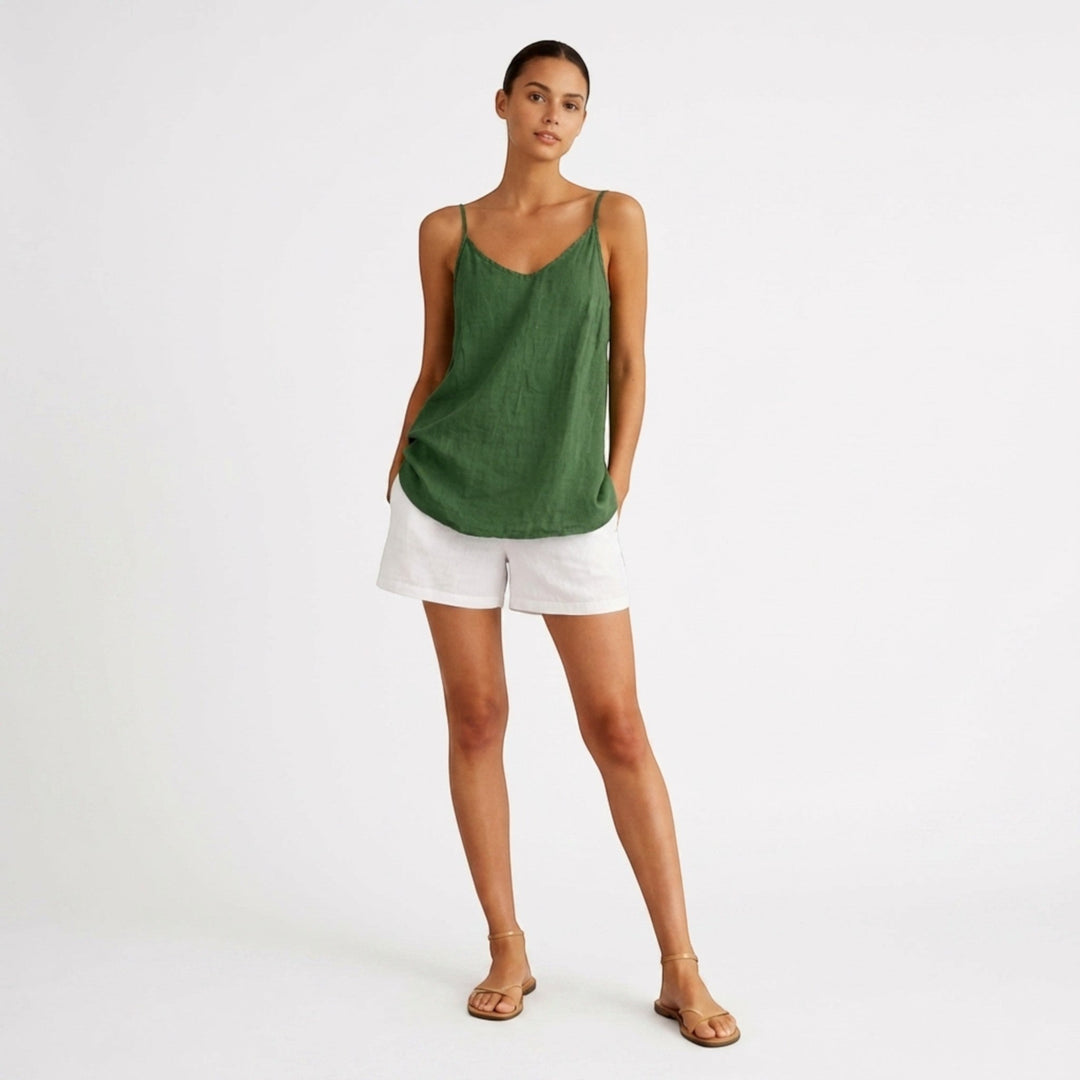 Women's relaxed fit spaghetti strap tank top, a perfect vacation or beach casual top.