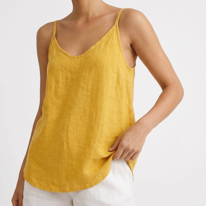 Women's relaxed fit spaghetti strap tank top, an excellent layering piece for spring and summer.