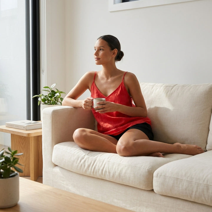 Soft, breathable women's relaxed fit tank top with spaghetti straps, an everyday essential.