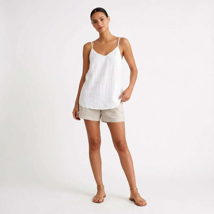 Feminine women's relaxed fit spaghetti strap tank top, great for warm weather style.