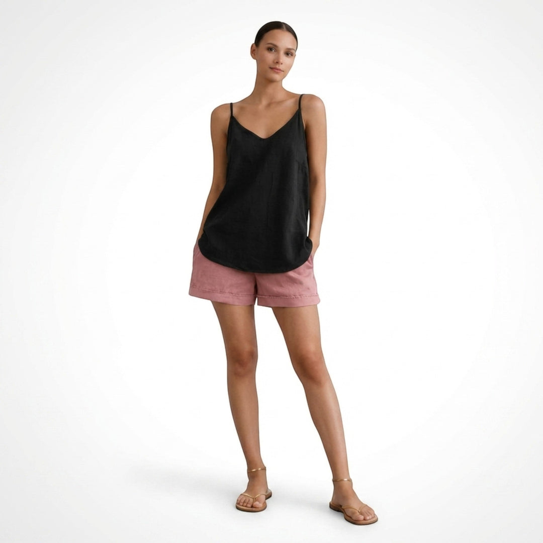Everyday essential women's relaxed fit spaghetti strap tank top, comfortable and stylish.