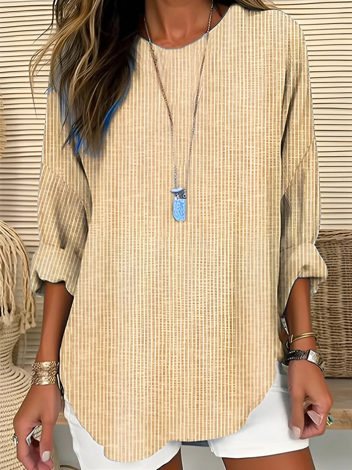Stylish women's striped long sleeve blouse, a relaxed fit top for comfortable spring & fall fashion. Versatile casual wear.