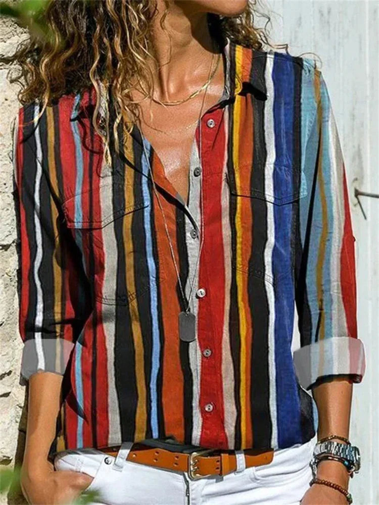 Stylish women's relaxed fit summer top, versatile for office, travel, or casual fashion.