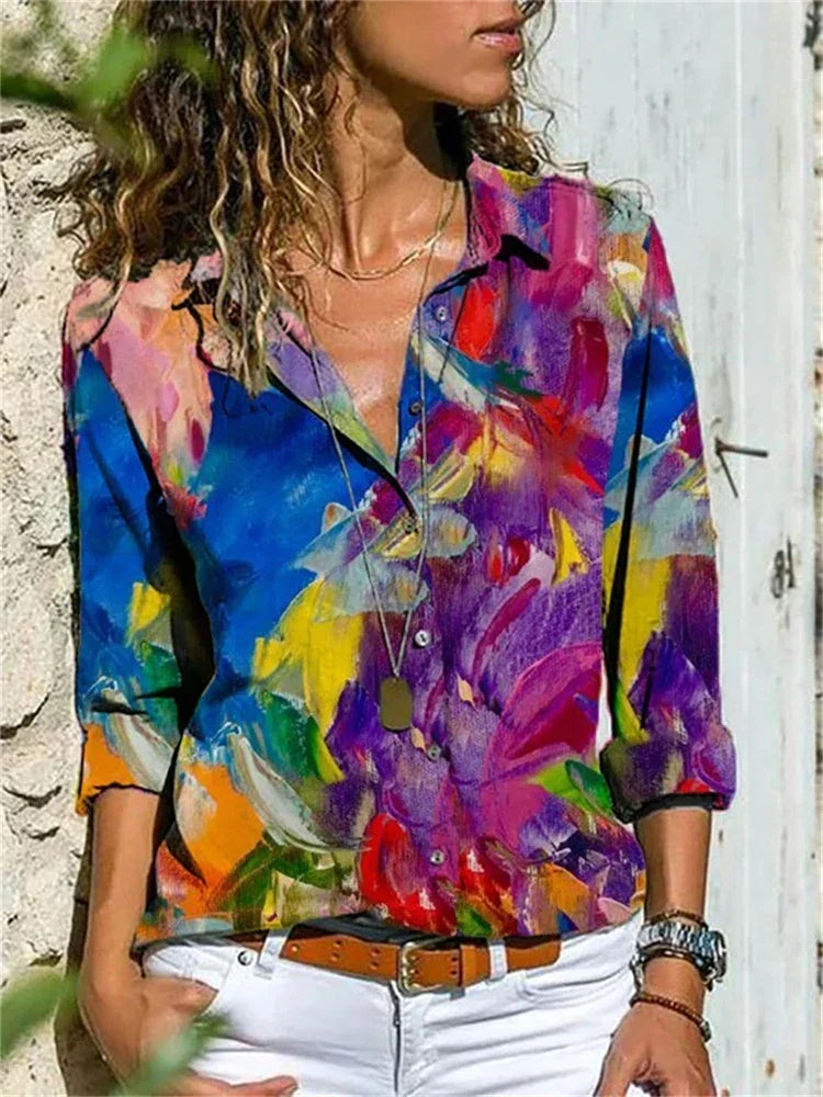 Elegant women's relaxed fit summer blouse, versatile & stylish for any occasion.