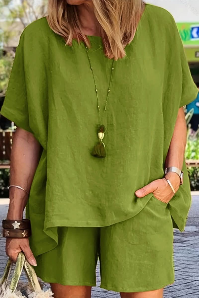 Casual women's co-ord shorts set. Relaxed fit summer clothing for leisure, travel, and warm weather comfort.