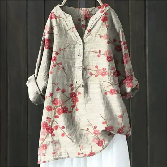 Model wearing a comfortable relaxed fit summer top, perfect for lightweight casual style.