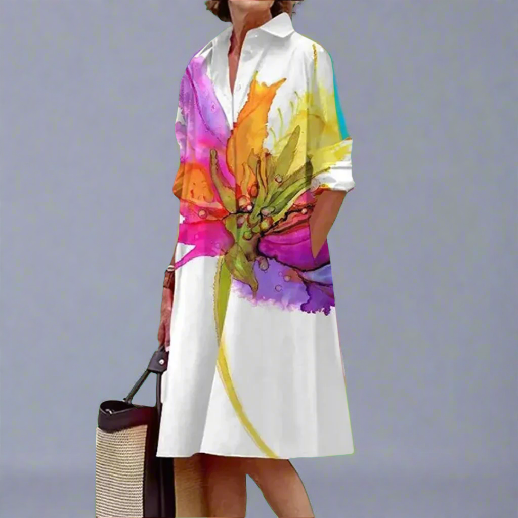 Women's relaxed fit white midi summer dress, perfect for vacation, beach, or casual elegant everyday style.