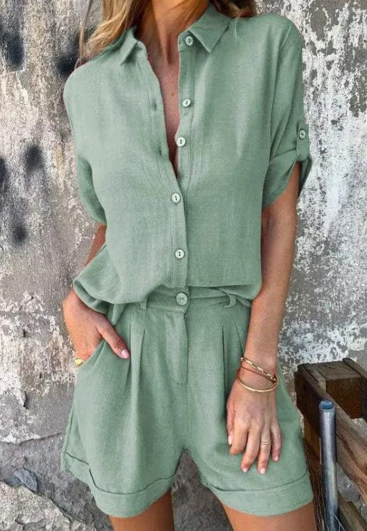 Women's relaxed two-piece comfort set, showcasing effortless style for spring & summer fashion.