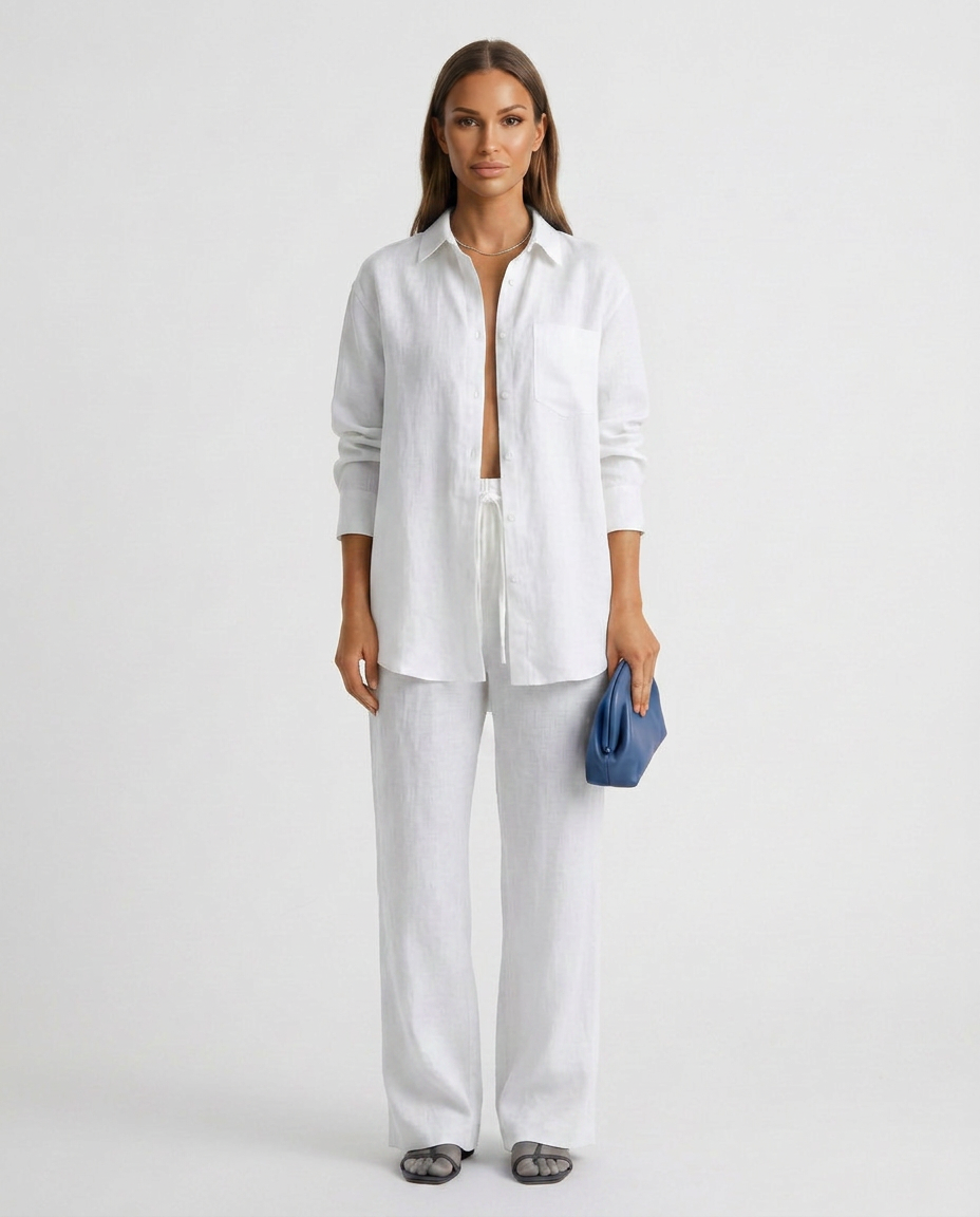 Stylish women's casual wear: a relaxed fit two-piece lounge outfit, perfect for leisure.