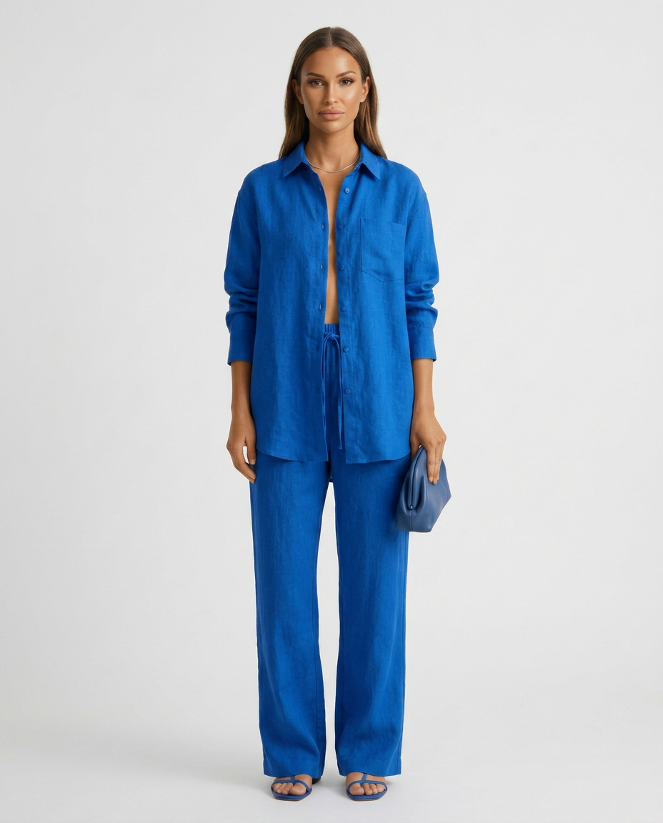 Soft women's lounge outfit featuring a relaxed top and pants, ideal for comfort and everyday style.