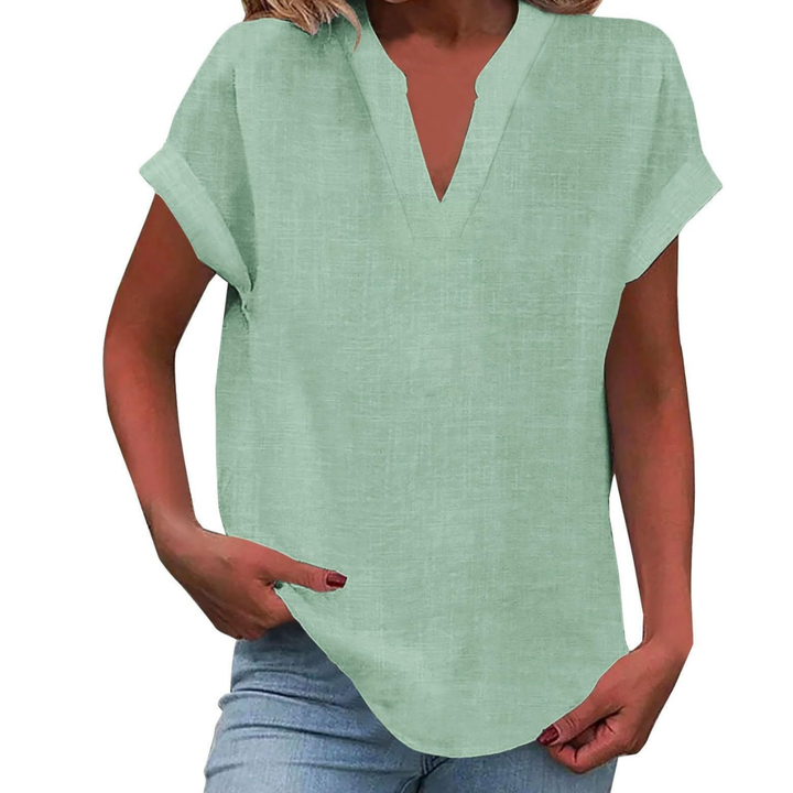 Casual women's V-neck summer blouse, perfect for everyday style & relaxed comfort.