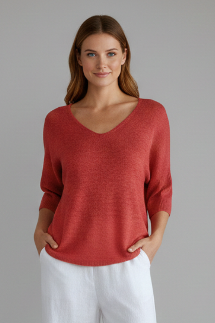 Effortless fashion: Women's comfortable V-neck top, relaxed fit with elbow length sleeves.