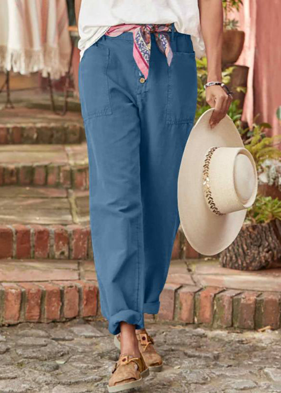 Adjustable waist women's wide leg trousers, offering a relaxed fit and comfortable high-waisted style.