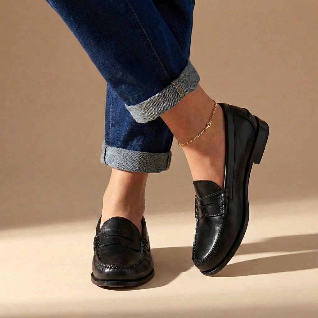 Comfortable women's slip-on flat loafers with a retro design, great for easy everyday style. Chic & versatile footwear.