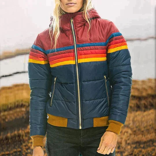 Women's retro winter parka coat with a luxurious faux fur hood, perfect for stylish cold weather warmth.