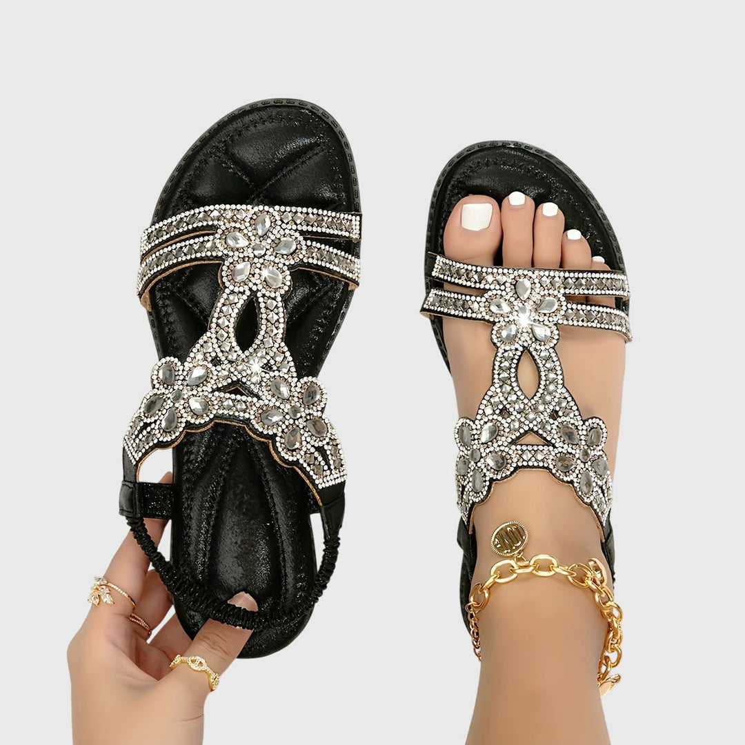 Women's rhinestone boho flat sandals, a blend of glam and comfort for summer.