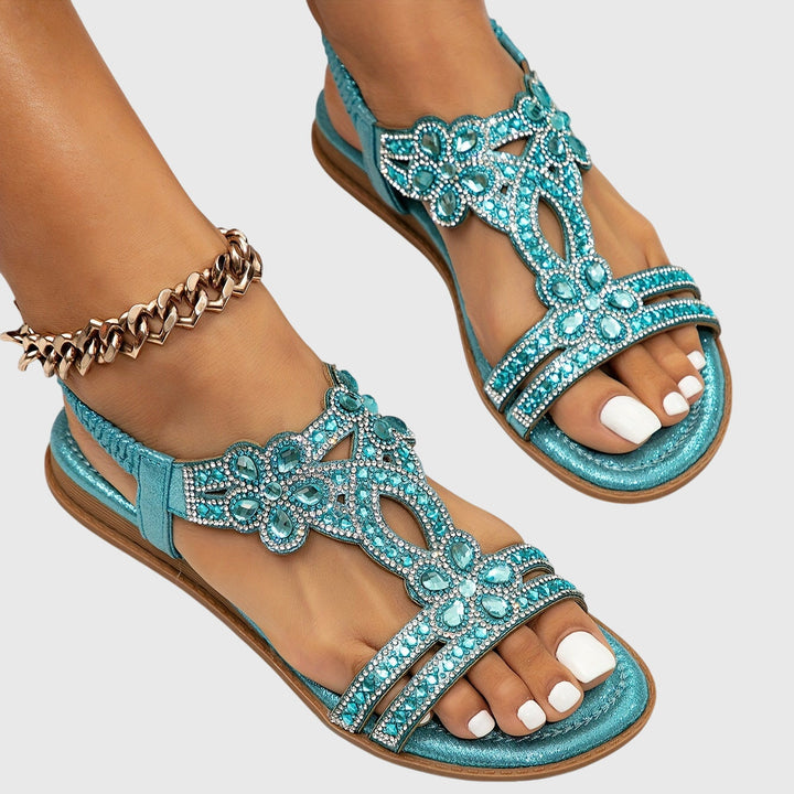Elegant women's summer sandals, featuring glamorous rhinestone embellishments.