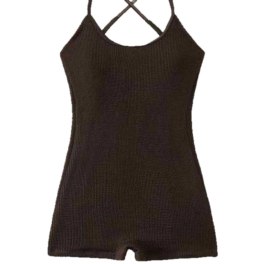 Front view: Women's ribbed athletic one-piece monokini swimsuit, perfect for summer beach fashion.