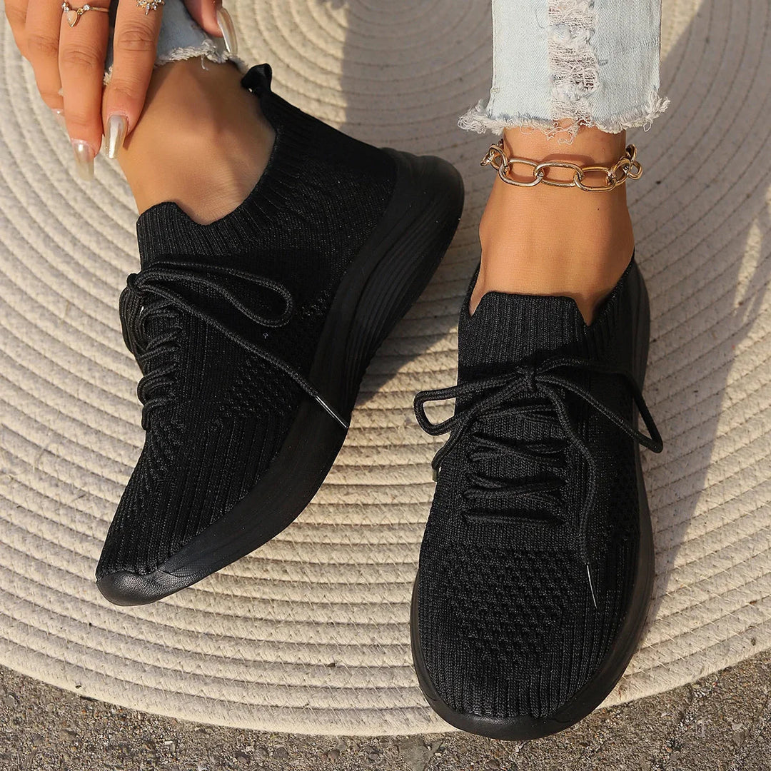 Versatile women's ribbed sock lace-up sneakers, lightweight & comfortable for casual fashion.