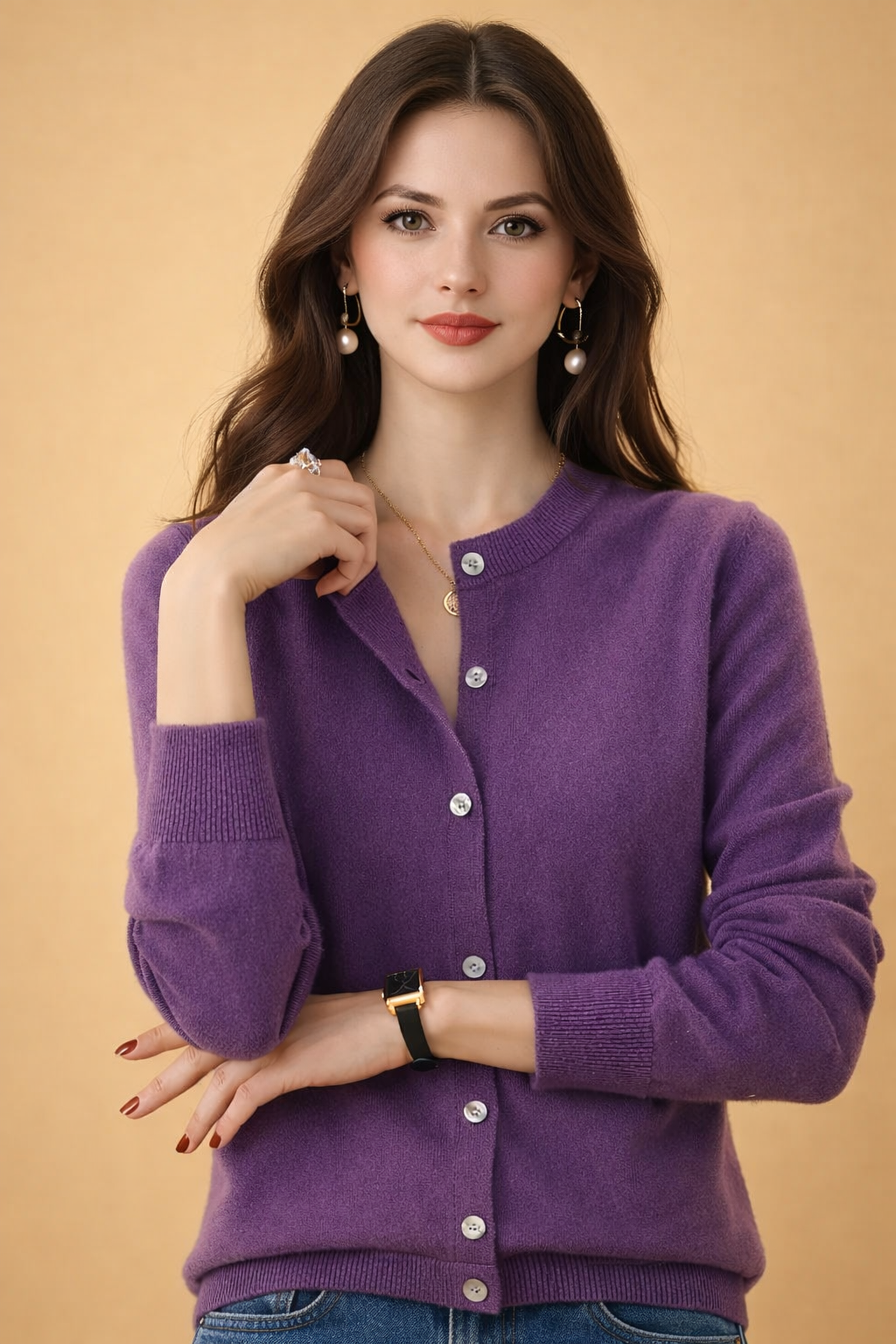 Lightweight long sleeve knit cardigan for women, ideal for casual or office wear.