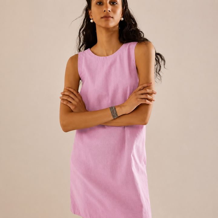 Comfortable women's round neck shift mini dress. Sleeveless design, perfect for casual summer fashion and versatile styling.