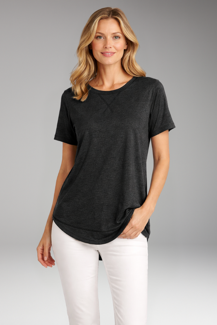 Relaxed fit women's round neck top, comfortable and stylish, short sleeve, perfect for casual everyday wear.