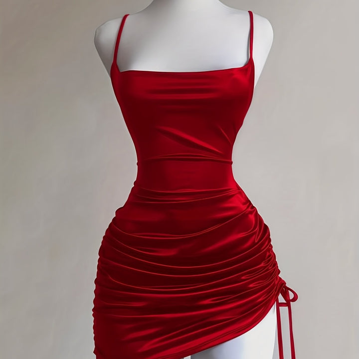 Fitted Ruched Drawstring Mini Homecoming Dress, flattering design for women's parties.