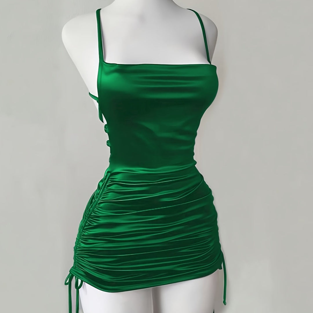 Women's Mini Homecoming Dress, ruched drawstring style, great for evening parties & events.