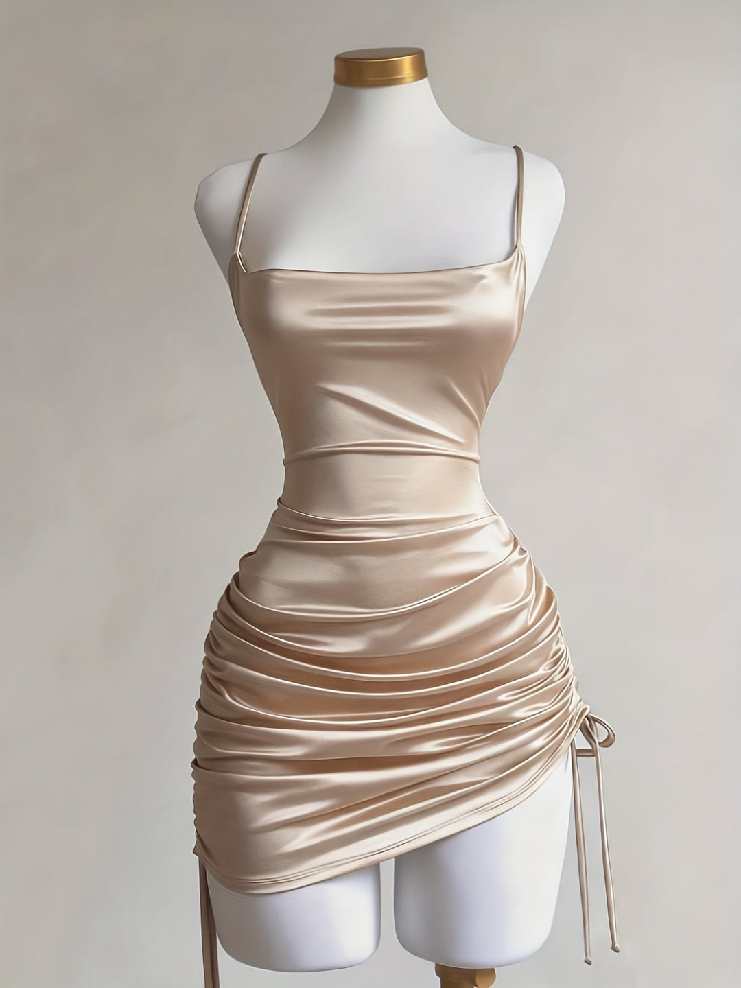 Elegant Mini Homecoming Dress for women, ruched with drawstring, ideal for parties & cocktails.