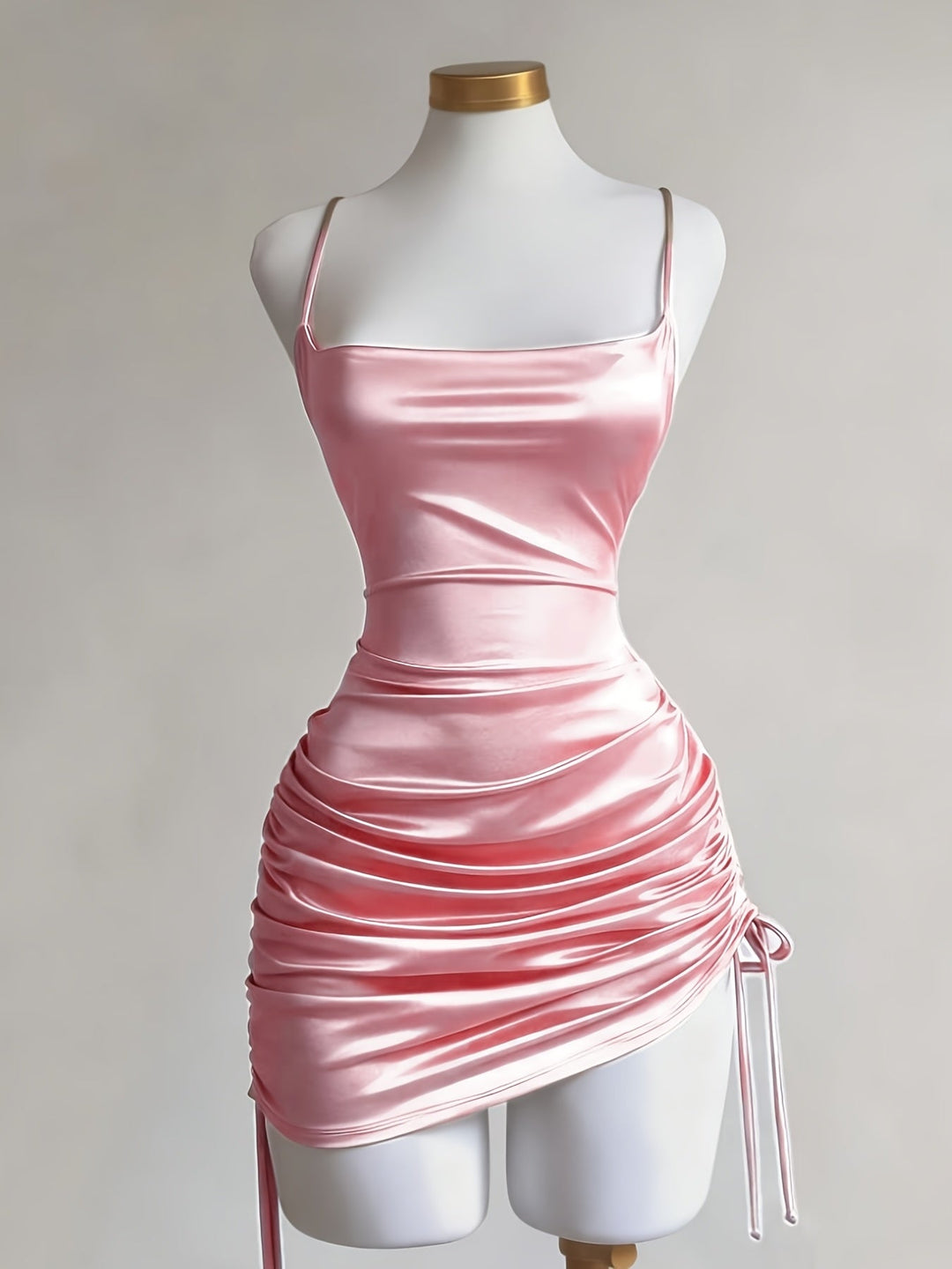 Adjustable Ruched Drawstring Mini Dress for women, a versatile homecoming & party choice.