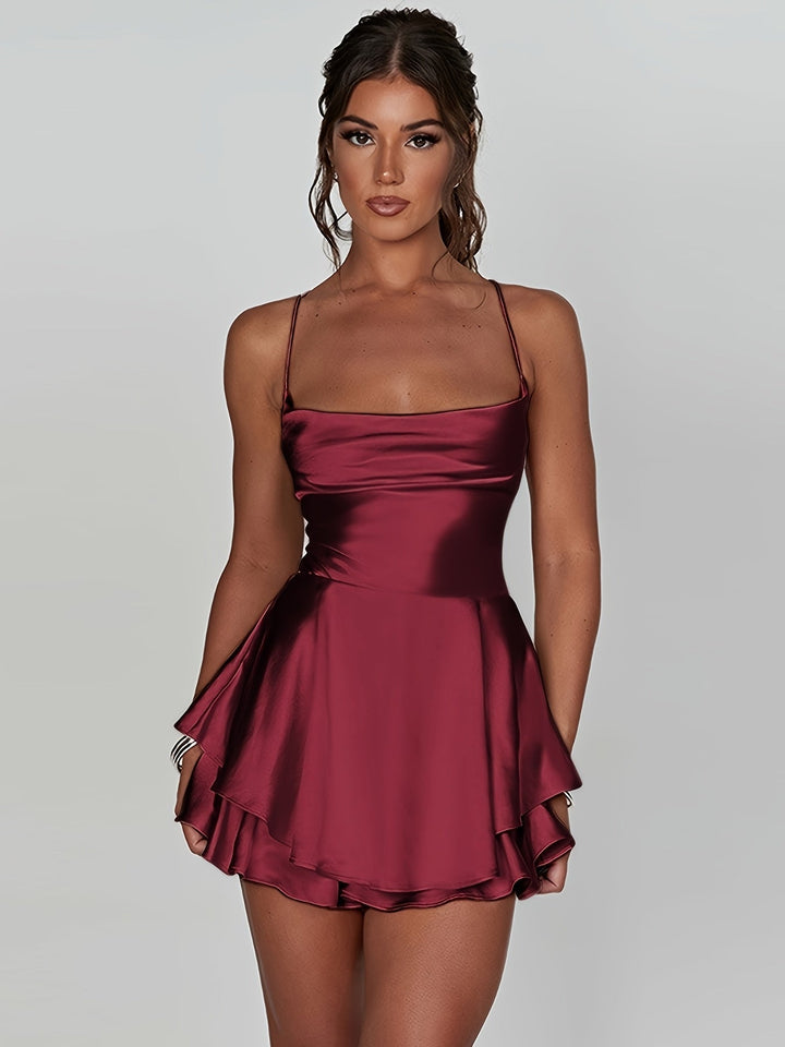Women's ruched tiered mini dress, perfect for homecoming, parties & events. Features fit & flare style.